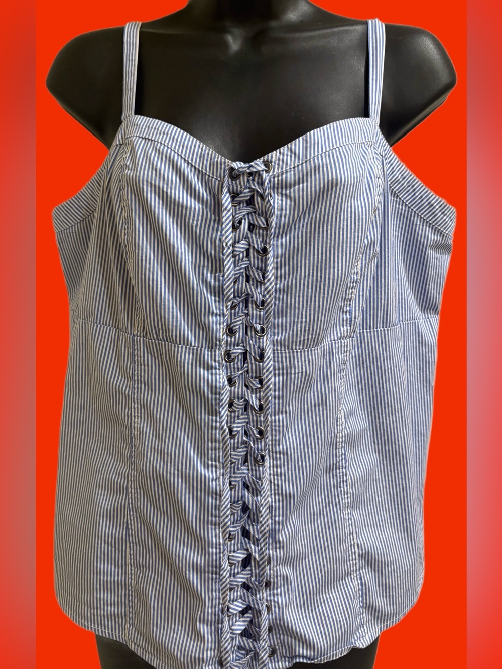 Torrid Striped Lace-Up Sleeve Less Top - Blue & White